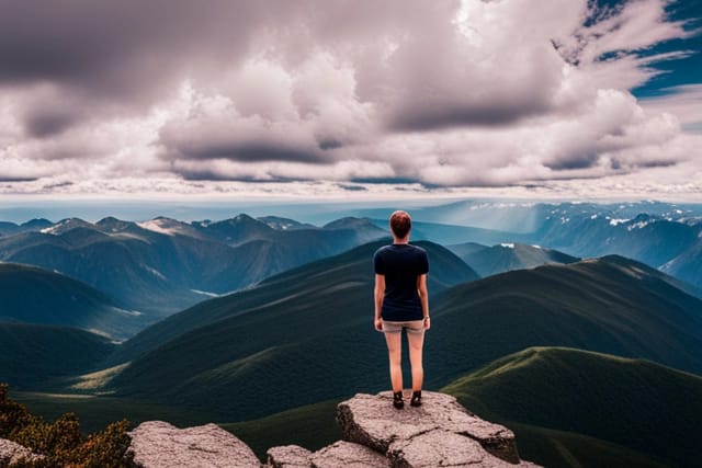 Hypnosystemische Therapie setzt viele Metapher ein, besonders die, wo Anstand zum Problem genommen werden: hier ein Mann steht auf dem Berg und schaut herunter